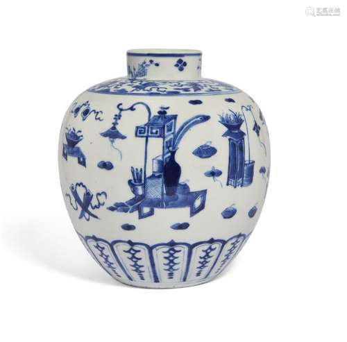 A Chinese porcelain blue and white 'bajixiang' jar