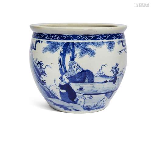 A Chinese porcelain blue and white 'scholars' jardiniere