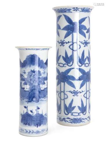 Two Chinese porcelain blue and white sleeve vases