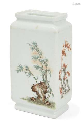 A Chinese porcelain 'bamboo and rockwork' square vase