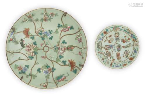 Two Chinese export porcelain famille rose celadon dishes