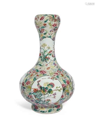 A Chinese porcelain famille rose millefleurs garlic-mouth va...