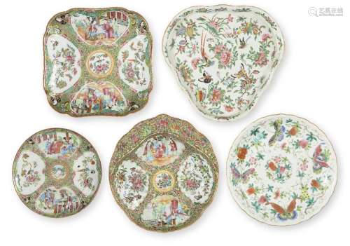 Five Chinese export porcelain famille rose dishes