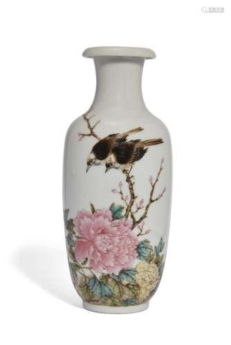 A Chinese porcelain famille rose 'birds and peony' vase