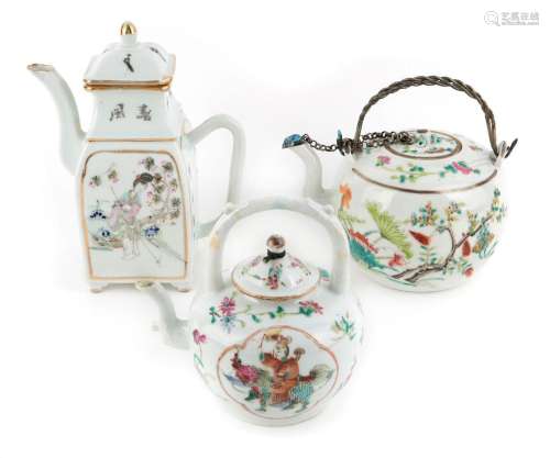 Three Chinese porcelain famille rose teapots