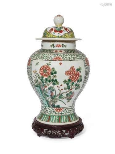A Chinese porcelain famille verte vase and cover