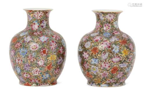 A pair of Chinese porcelain millefleurs vases