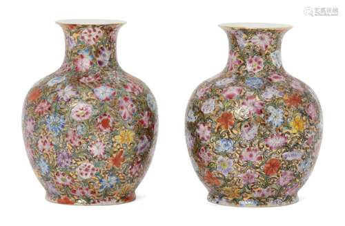 A pair of Chinese porcelain millefleurs vases