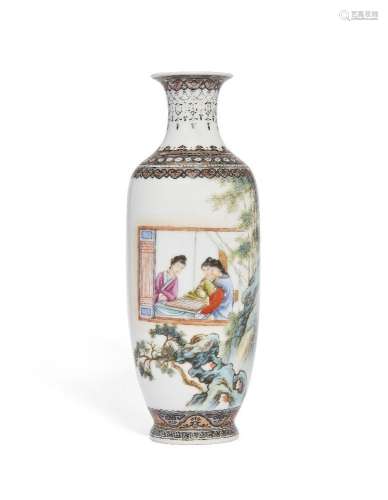 A Chinese porcelain famille rose 'weiqi' vase