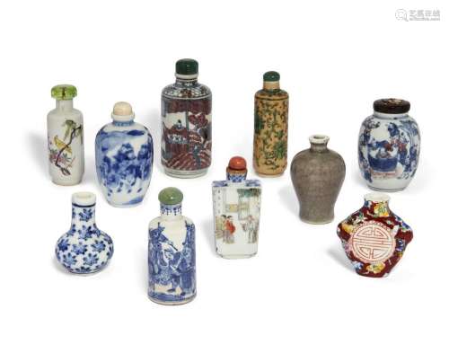 Ten Chinese porcelain snuff bottles