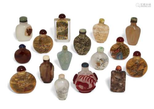 A collection of Chinese glass and hardstone snuff bottles