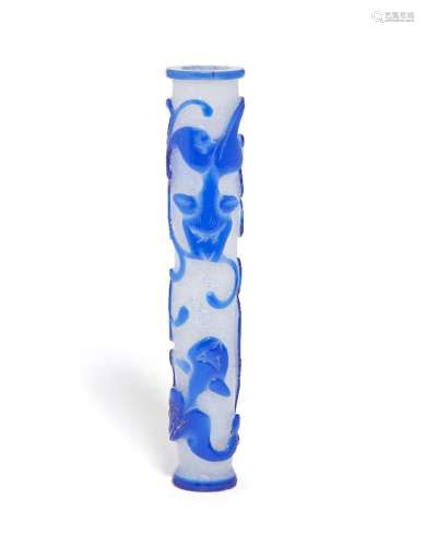 A Chinese Peking glass blue-overlay bubble-suffused brush ha...