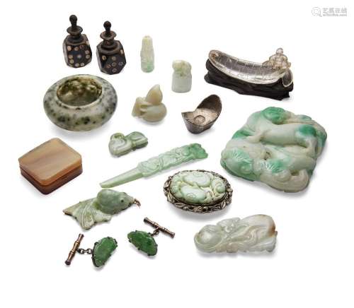 A group of Chinese jadeite and hardstone carvings