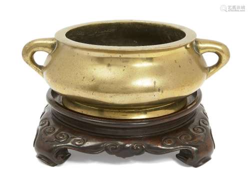 A large Chinese polished bronze censer