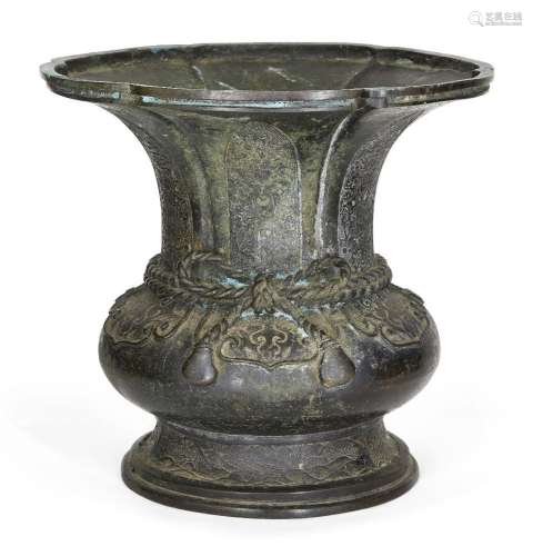 A Chinese bronze archaistic 'ribbon' vase