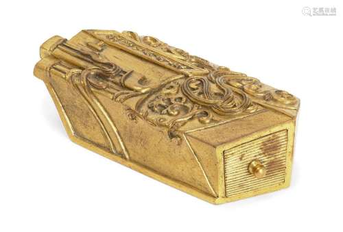 A Chinese gilt-bronze inkstick box