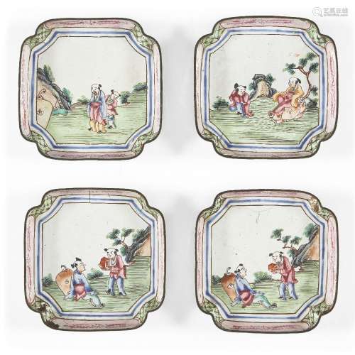 A set of four Chinese Canton enamel dishes