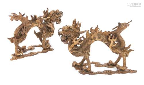A pair of Chinese gilt bronze dragons