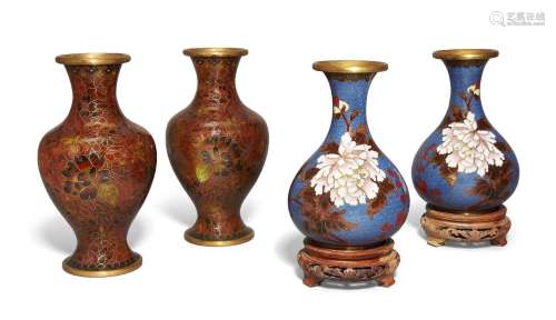 Two pairs of Chinese cloisonné vases