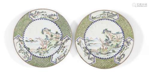 A pair of Chinese Canton enamel 'scholar and attendant' dish...