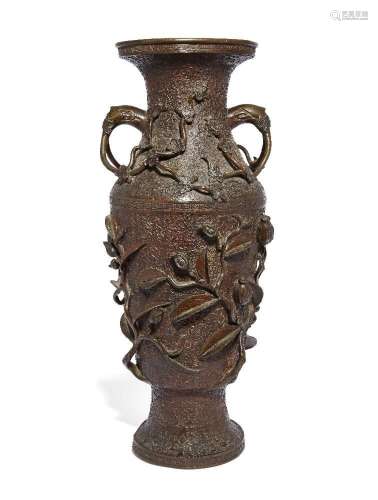 A large Chinese bronze 'sanduo' twin-handled vase