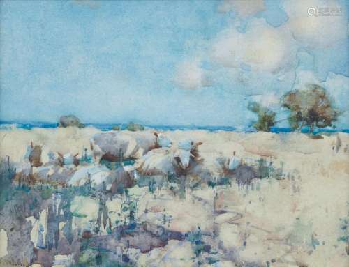 Joseph Crawhall RSW (British, 1861-1913) Sheep in a meadow 2...