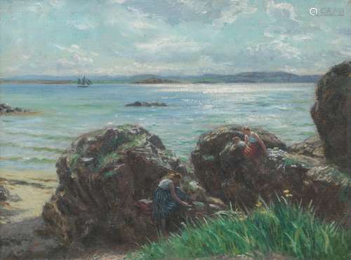 John McGhie (British, 1867-1952) On the rocks 30.5 x 40.6 cm...