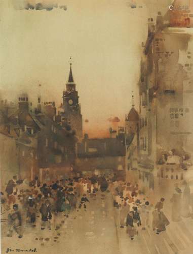 James Watterson Herald (British, 1859-1914) Crowds at dusk 3...