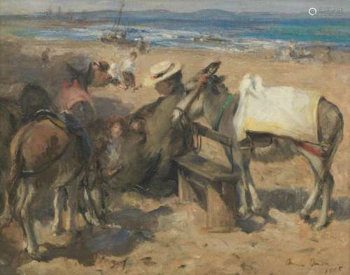 Anna Dixon (British, 1873-1959) Donkeys on Portobello Beach ...