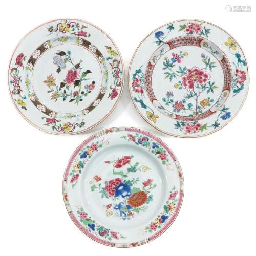 A Lot of 3 Famille Rose Plates