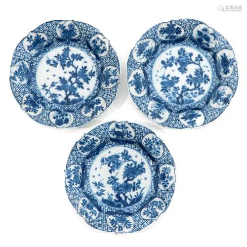 A Collection of 3 Blue and White Plates