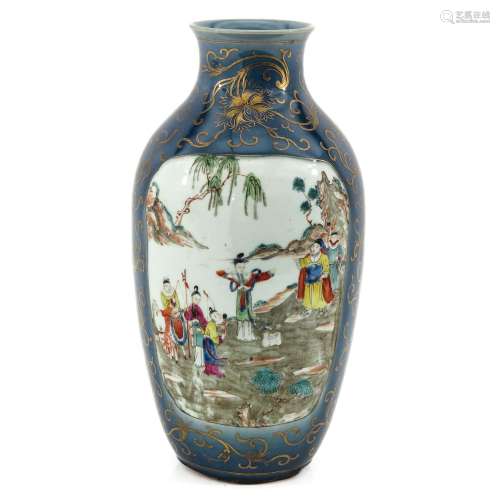 A Powder Blue Famille Rose Decor Vase