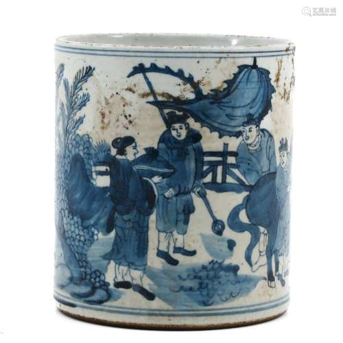 A Blue and White Brush Pot