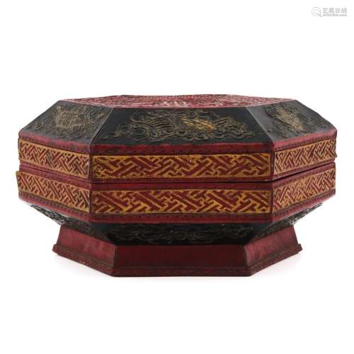 A Chinese Leather and Lacquer Box