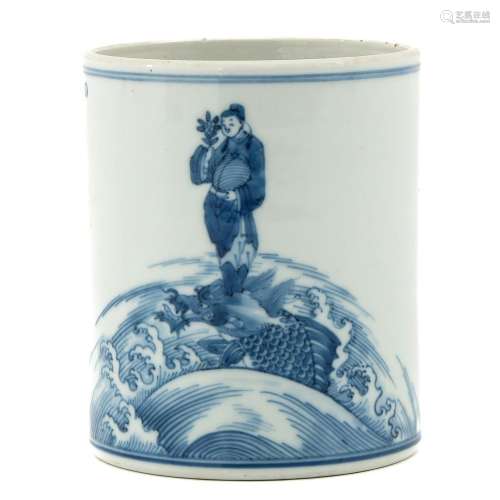 A Blue and White Brush Pot