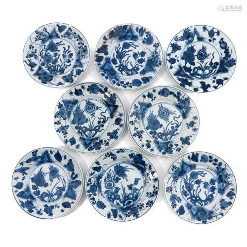 A Series of 8 Blue and White Plates