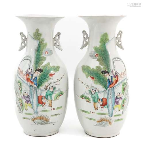 A Pair of Polychrome Decor Vases