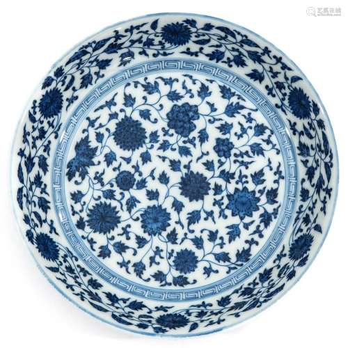 A Blue and White Floral Plate