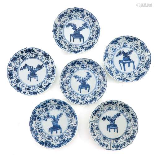 A Collection of 6 Blue and White Saucers