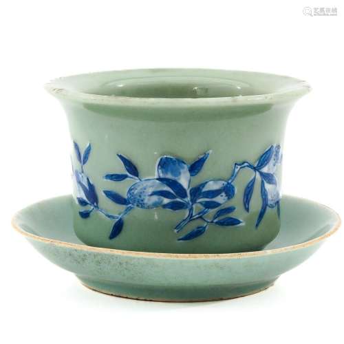 A Celadon Planter and Plate