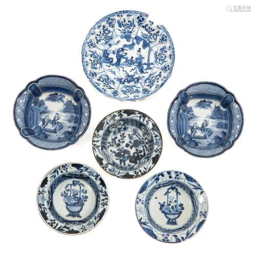 A Collection of 6 Blue and White Bowls