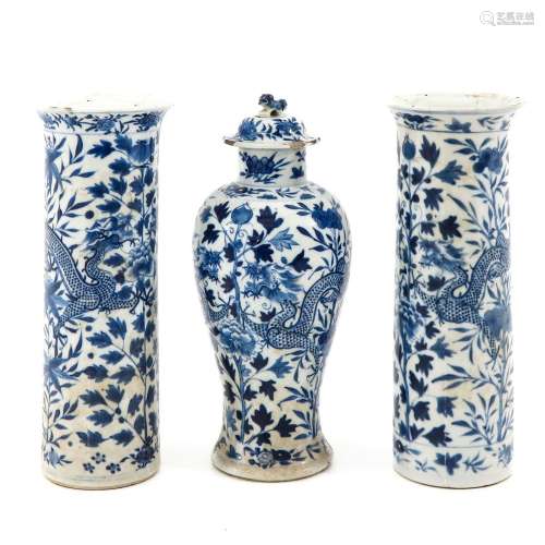A Collection of 3 Garniture Vases