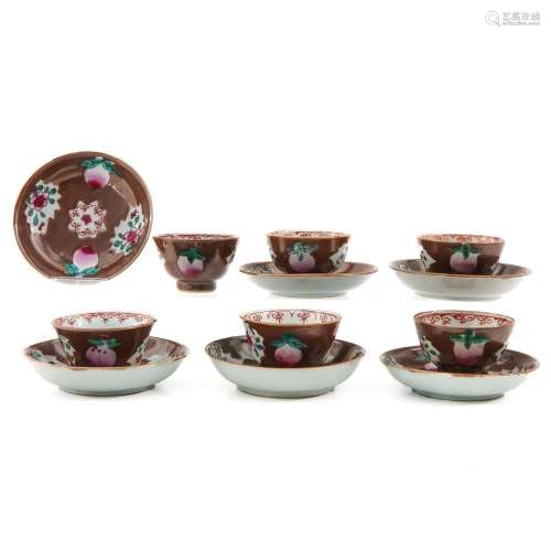 A Set of 6 Batavianware Cups and Saucers
