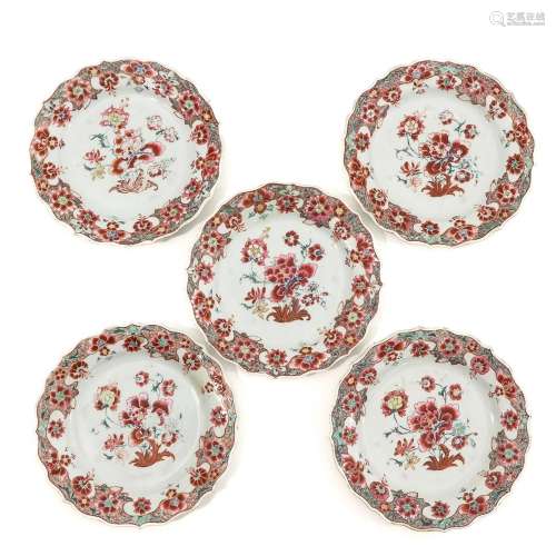 A Series of 5 Famille Rose Plates
