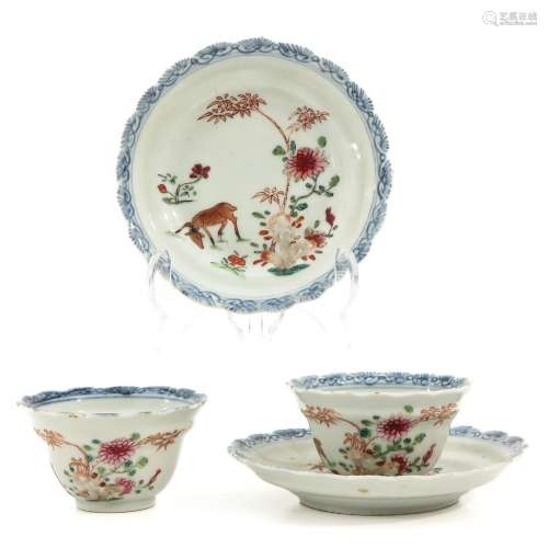 A Pair of Famille Rose Cups and Saucers