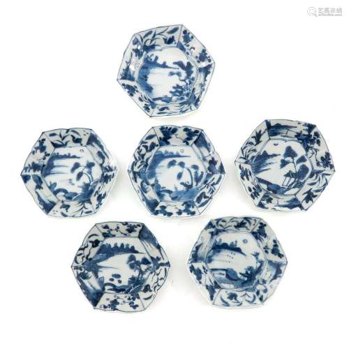 A Series of 6 Blue and White Saucers