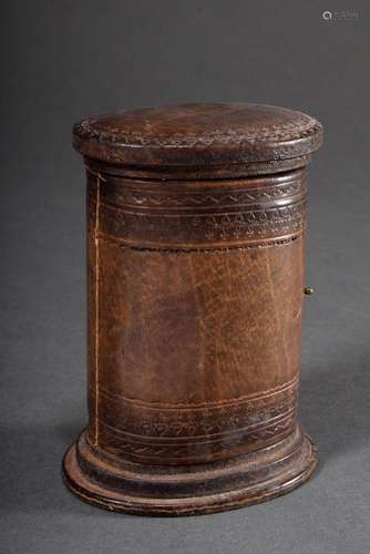 Small decorated leather case for a chess piece or similar in...