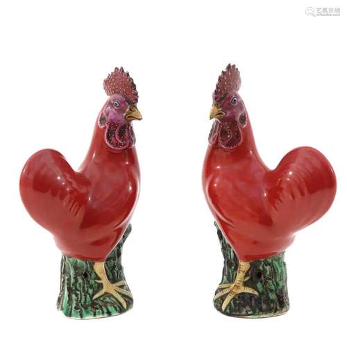 A Pair of Rooster Figures