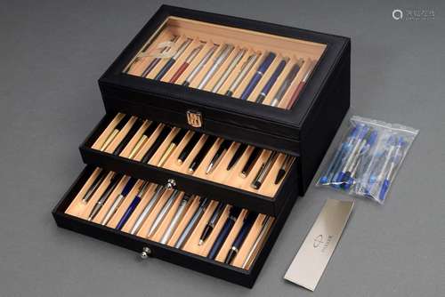 43 Various Parker writing instruments in showcase and partly...