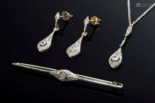 4 Various pieces of Art Deco jewellery set: YG 750 bar pin (...